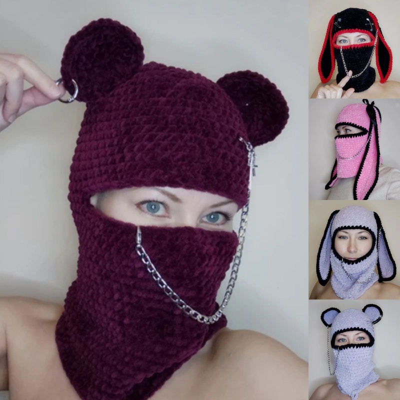 Mũ Len Beanie Thiết Kế Tai Thỏ Gấu Dễ Thương Giữ Ấm Mùa Đông Cho Tuổi Teen