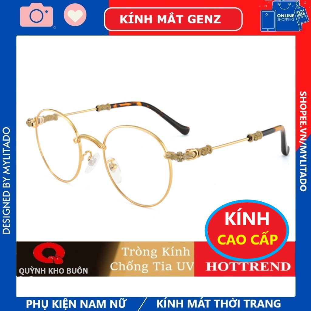 Gọng kính cận Chrome hearts bubba nam nữ kim loại , giáng bo tròn bền dẻo thanh mảnh thời trang