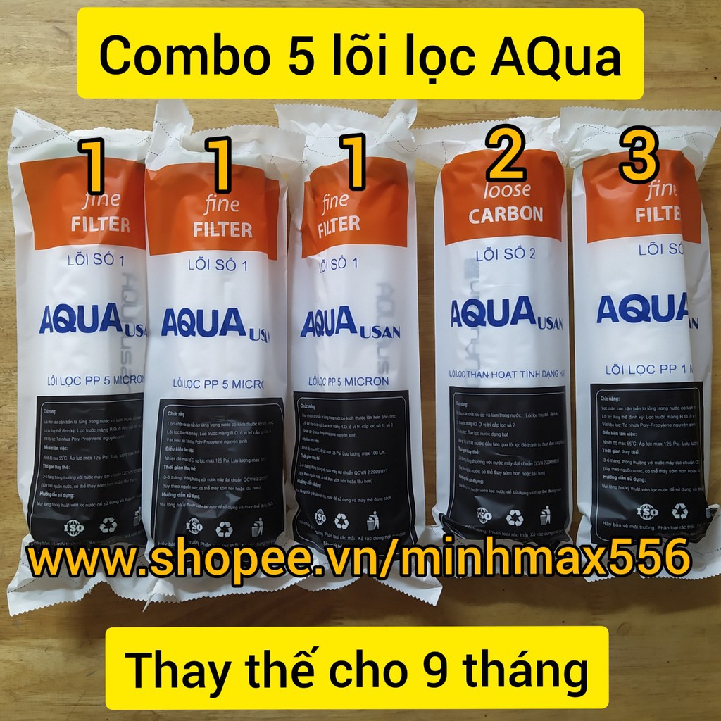 COMBO 5 LÕI LỌC AQUA CAO CẤP - GỒM 3 SỐ 1 - 1 SỐ 2 - 1 SỐ 3 | DÙNG CHO 9 THÁNG