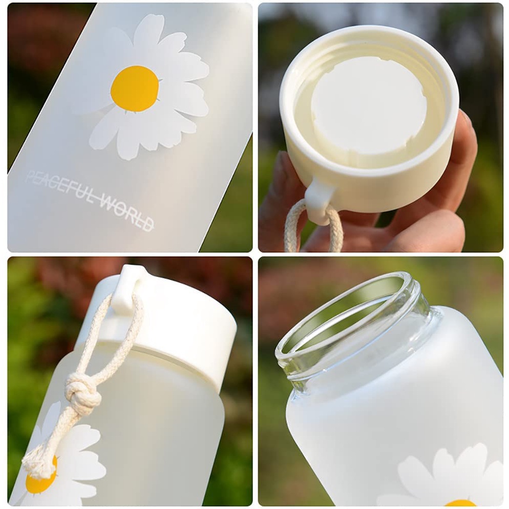Bình Đựng Nước 480ml Bằng Nhựa Trong Suốt In Họa Tiết Hoa Cúc Thời Trang Sáng Tạo Có Dây Đeo Cho Học Sinh
