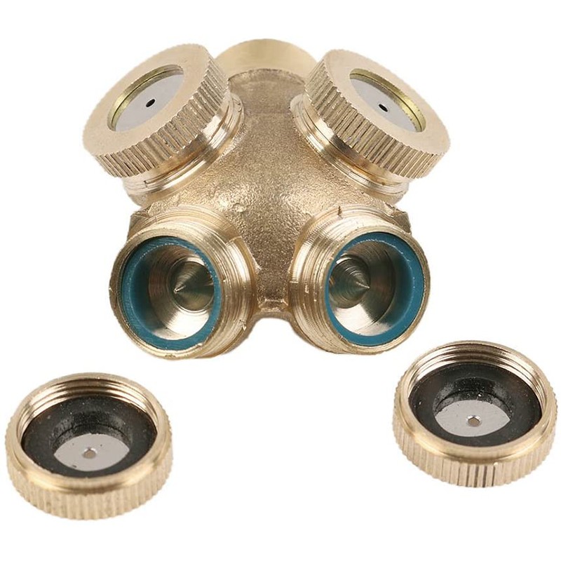 1/2 inch 4 Holes Brass Spray Nozzle Outdoor Cooling Spray System Irrigation Sprinkler for Gardening/Farming 5 Pcs