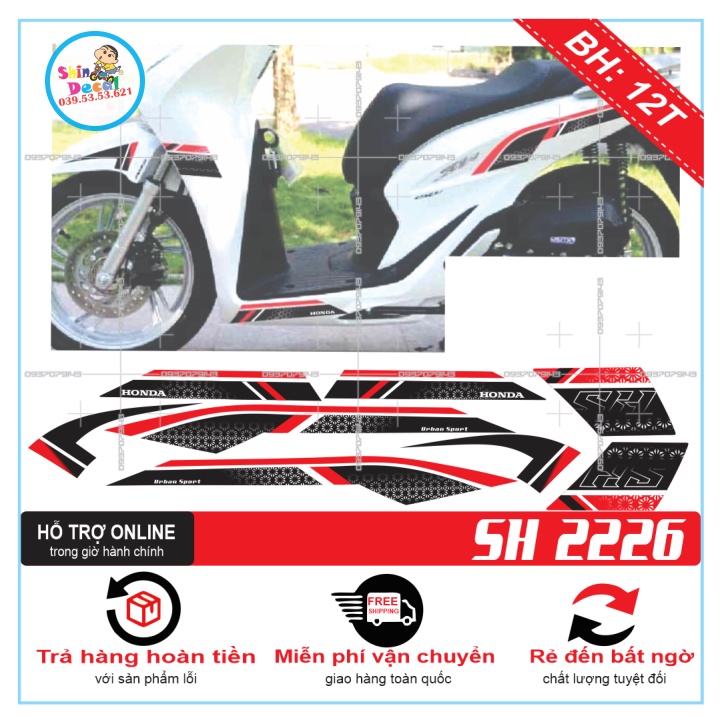 TEM XE SH 2020 TRẮNG ĐỎ CÓ BỬNG -- SHIN DECAL 2