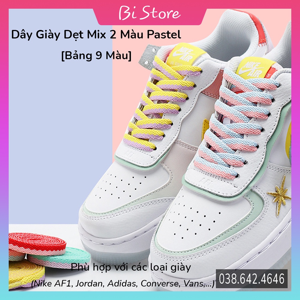 [Bảng 9 màu] Dây giày dẹt 2 màu dành cho các loại giày Nike AF1 (Air Force 1), Jordan, Adidas, Converse, Vans,...