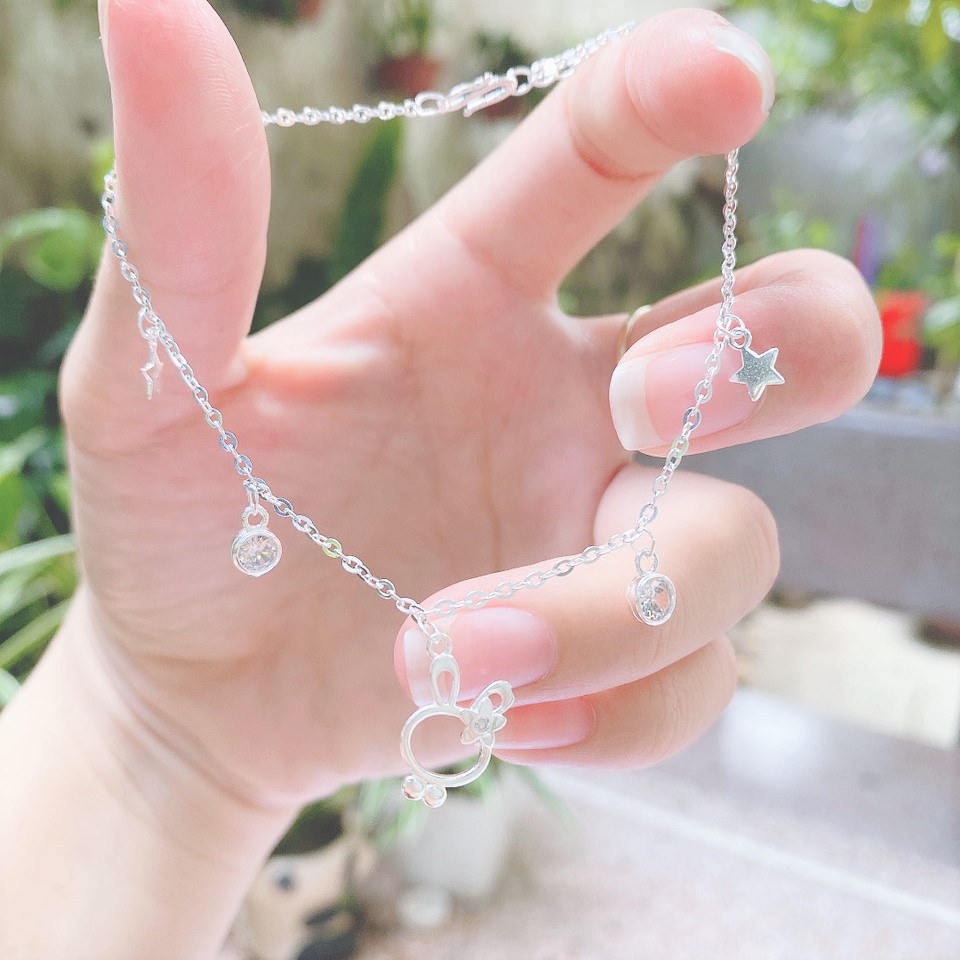 Lắc chân thỏ ngọc Evasilver, Lắc chân nữ chất liệu bạc ta sang trọng nữ tính