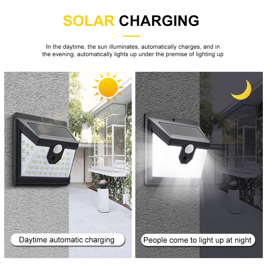 40 đèn LED hạt ánh sáng mặt trời / đèn tường ngoài trời, không thấm nước, 3 chế độ làm việc, đèn cảm biến chuyển động, ánh sáng 3 mặt, đèn sáng hơn