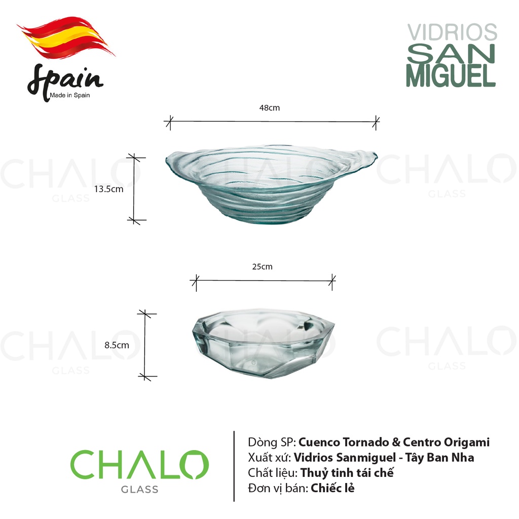 Khay thuỷ tinh tái chế Vidrios San Miguel Centro Origami &amp; Cuenco Tornado (25cm ~ 48cm) - 7550 &amp; 7590 -  Made in EU
