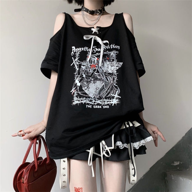 Áo Thun Nữ Hở Vai In Họa Tiết