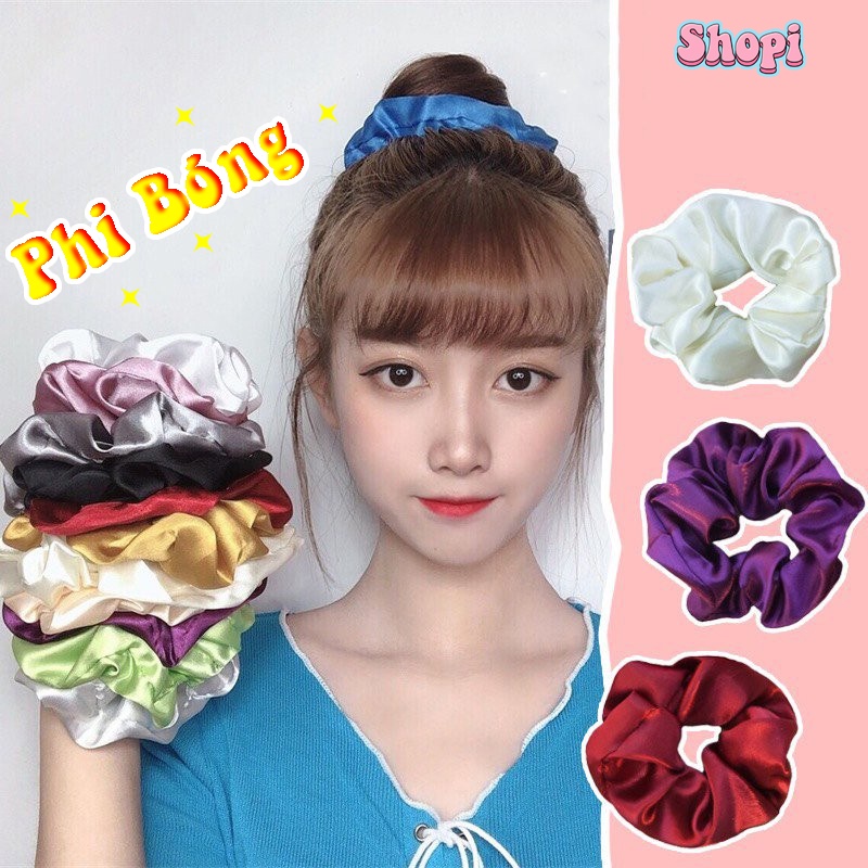 Cột tóc scrunchies phi bóng, buộc tóc scrunchies lụa satin nhiều màu