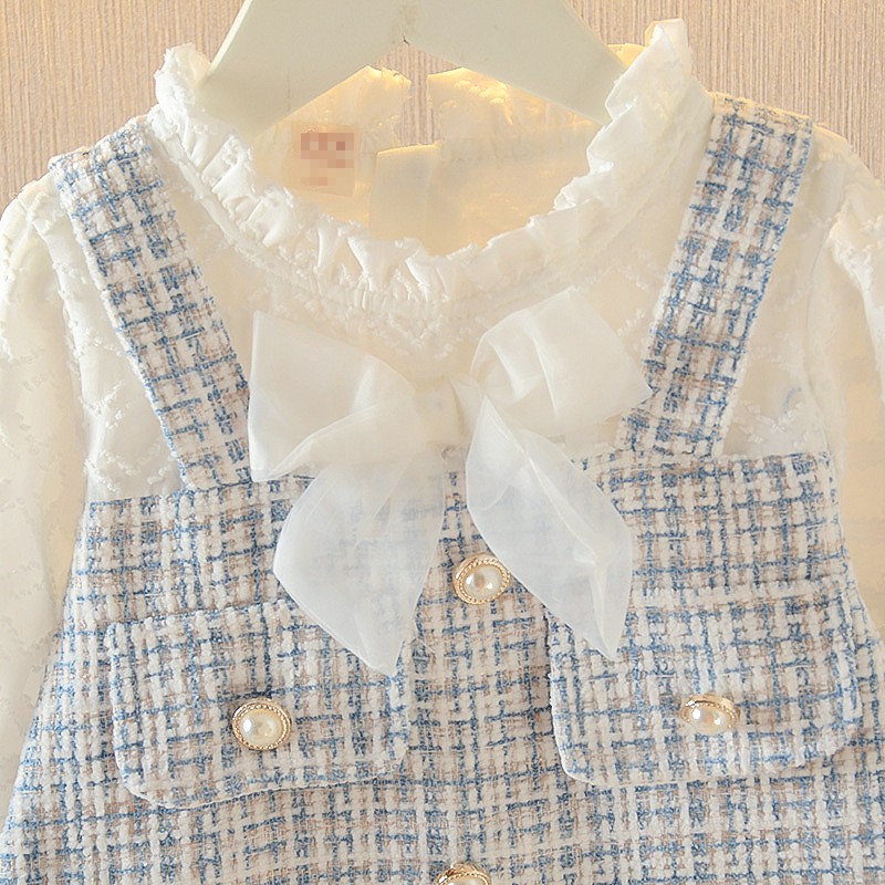 Váy thu đông bé gái size 10-20kg chất dạ kẻ phối nơ đuôi cá siêu đẹp VT50