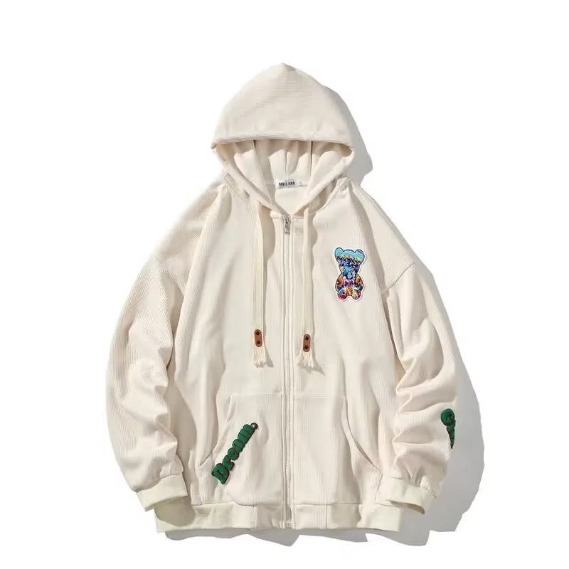 Áo Khoác Cardigan Có Mũ Trùm Dáng Rộng Thêu Họa Tiết Hoạt Hình Đơn Giản Kiểu Retro Hàn Quốc Cho Nam