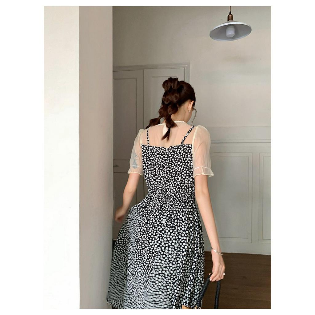 Đầm Voan Hoa Giả Hai Lớp Nhấn Eo Thời Trang Mùa Hè 64131