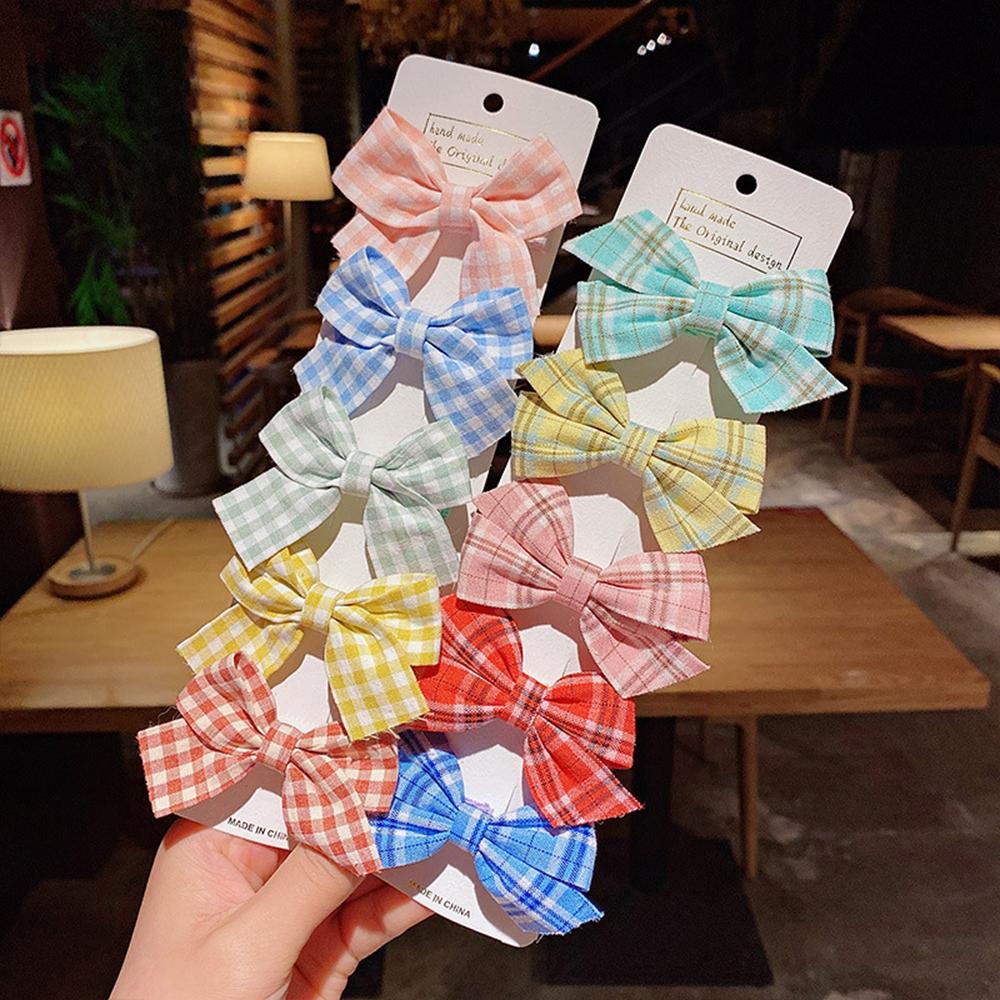 Set 5 Kẹp Tóc Họa Tiết Caro Dễ Thương Cho Bé Gái