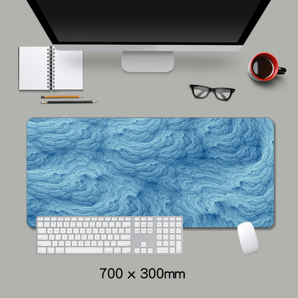 Tấm Lót Chuột Và Bàn Phím Máy Tính Cỡ Lớn Họa Tiết Sóng Biển Màu Xanh Dương Lạnh
