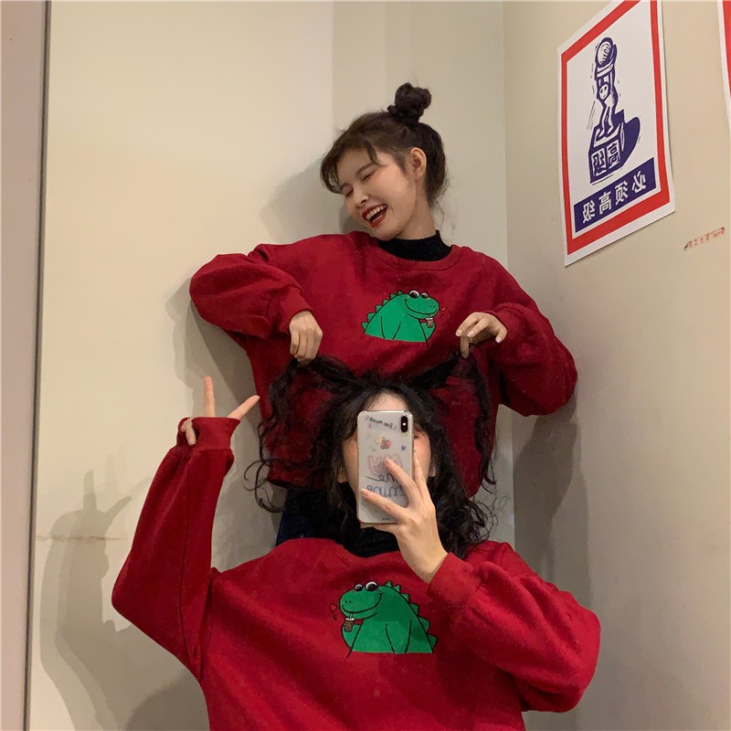 Áo sweater khủng long xanh tham ăn A073