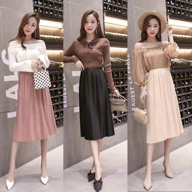 Chân váy dập li nhỏ cạp chun hàng QCL1