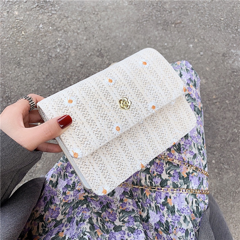 Túi cói Vai Đan Rơm Họa Tiết Hoa Thời Trang Mùa Hè Sành Điệu Cho Nữ