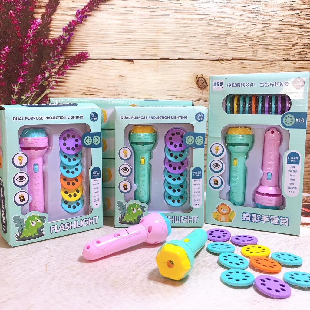 Đồ chơi đèn pin chiếu hình chiều phim 6-10 cuộn phim chủ đề động vật-hoa quả-giao thông-khủng long cho bé