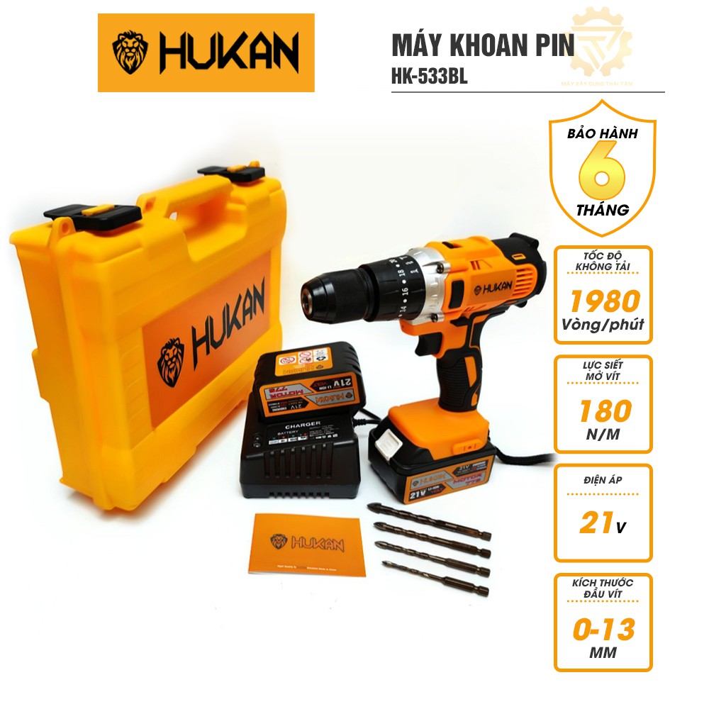 Khoan pin ba chức năng động cơ 775 HUKAN HK-522CT tặng kèm 4 mũi khoan tường