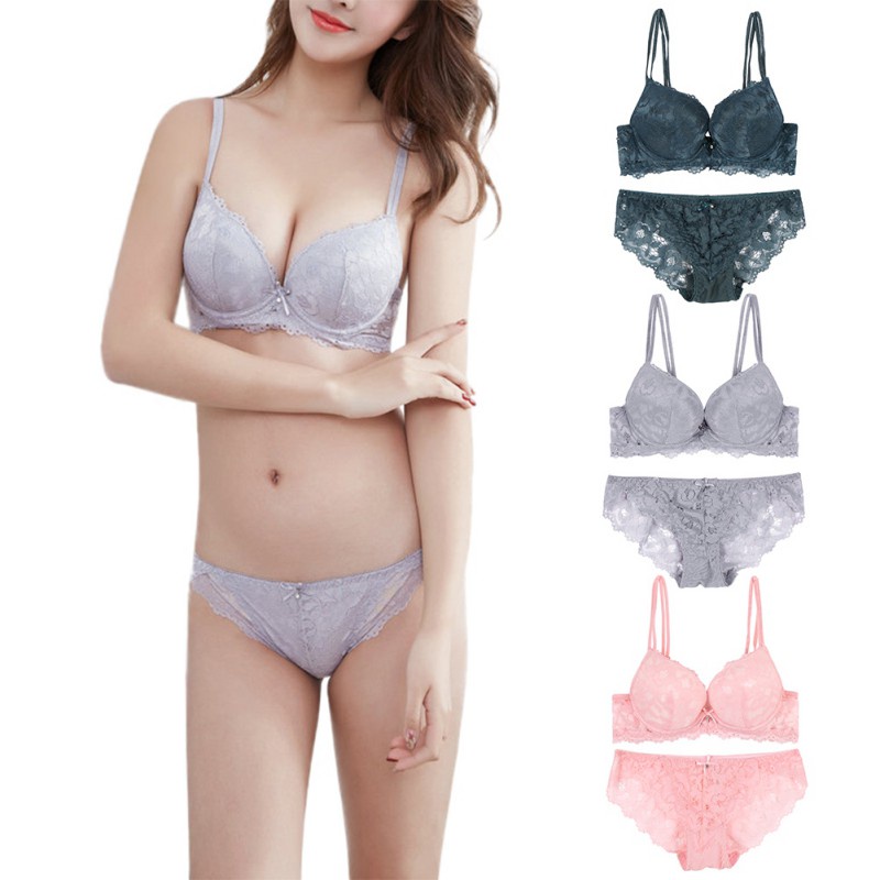 Bộ áo ngực có đệm nâng ngực + quần lót phối ren thoải mái quyến rũ cho nữ