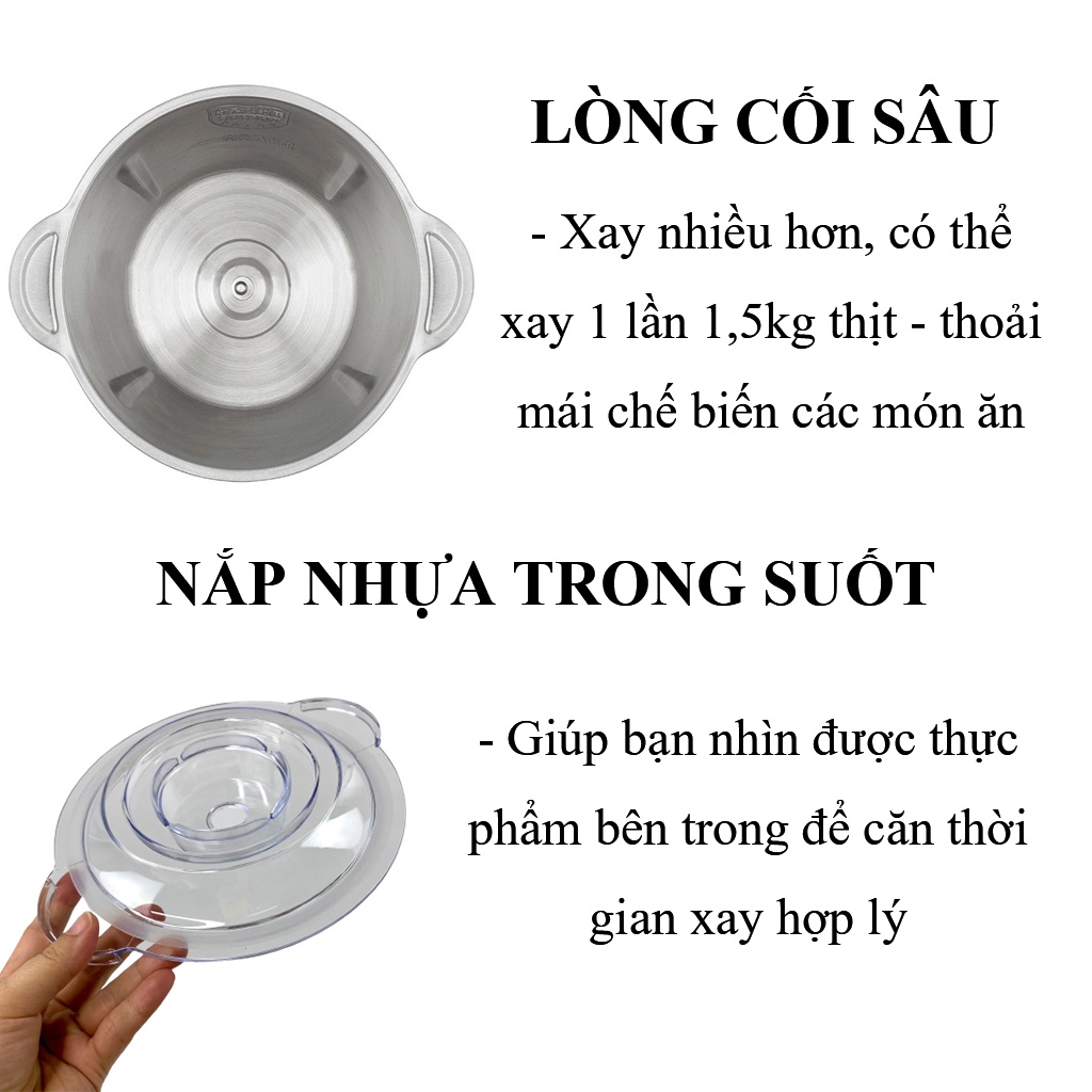 Máy xay thịt Lock&Lock cối inox 304 siêu bền, siêu khỏe - Dung tích 2 lít, xay nhiều hơn