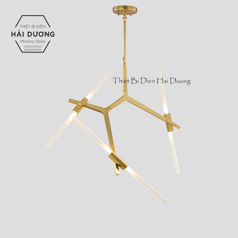Đèn Chùm Decor Xương Cá 6 Tay (Đen/Vàng) - Tặng kèm 6 bóng led - Có video - Bảo hành 12 tháng