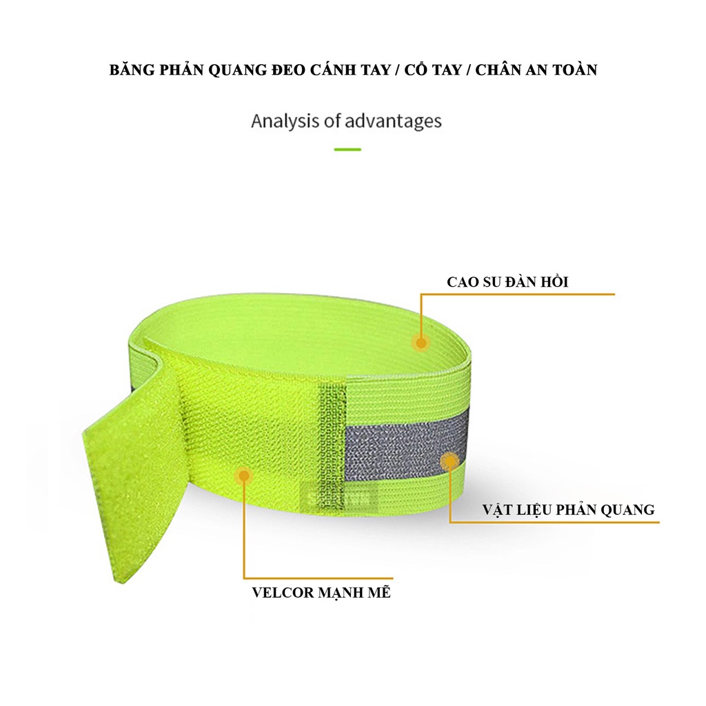 Bộ 2 xà cạp đai phản quang đeo tay, chân thun co dãn loai tốt đi đêm đi phượt an toàn