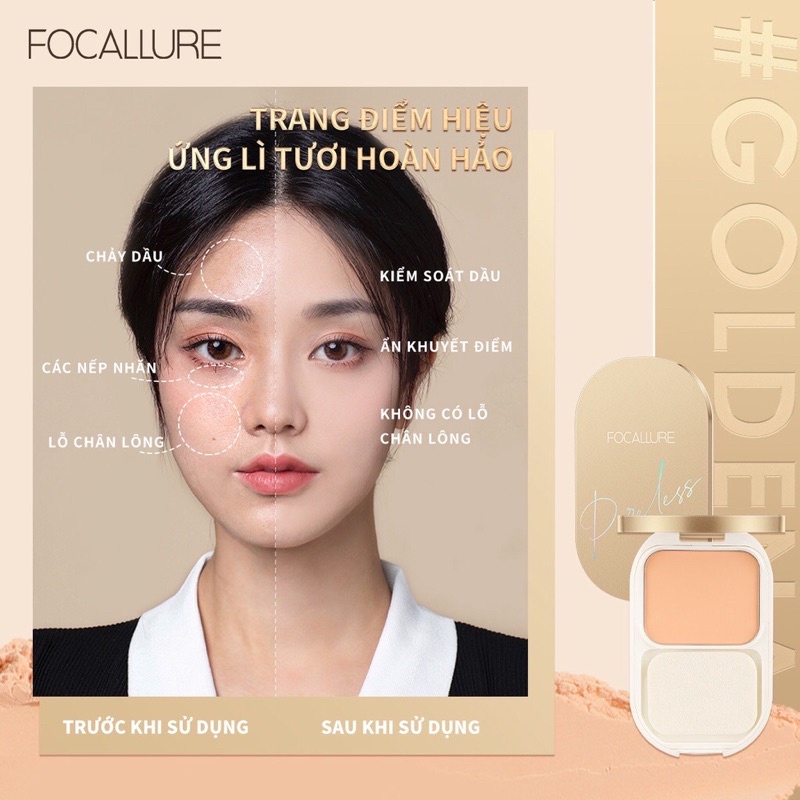 Phấn phủ FOCALLURE Lasting Poreless Compact Powder làm mờ lỗ chân lông