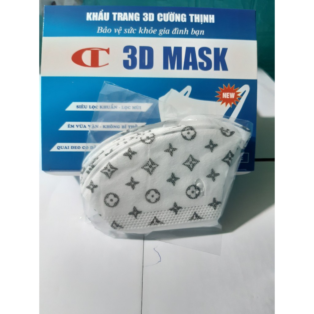 [SIÊU TỐT] Gói 10 Chiếc Khẩu trang 3D Mask Y Tế Cường Thịnh Xuân Lai Họa Tiết Trắng Trơn-LV-Chanell-Louis Vuttion