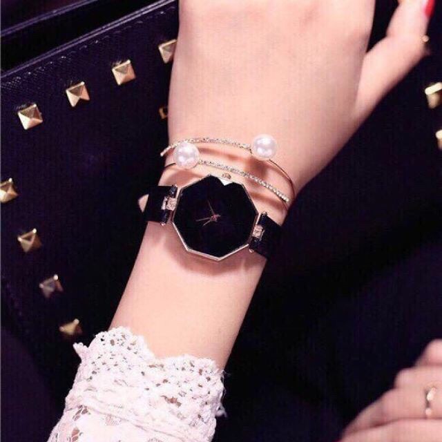 DH078 [SỈ] ĐỒNG HỒ NỮ DÂY DA LỤC GIÁC KIM CƯƠNG QUART ĐỦ MÀU | BigBuy360 - bigbuy360.vn