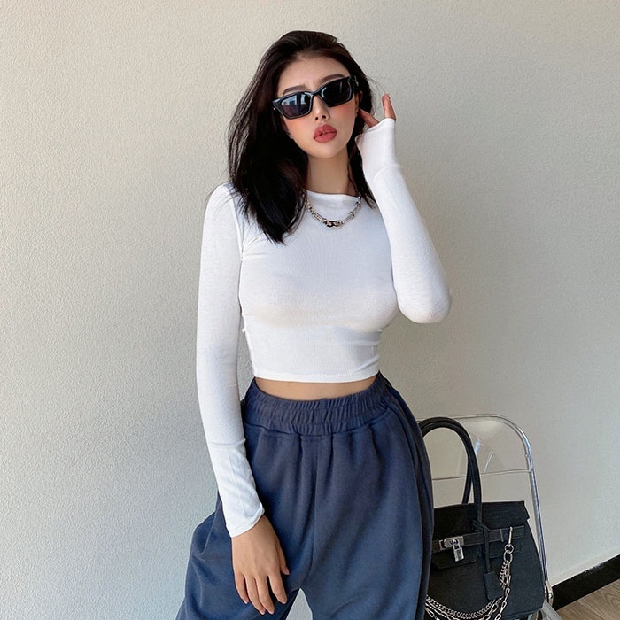 Áo croptop dài tay cổ tròn Boniface Áo thun nữ dáng croptop