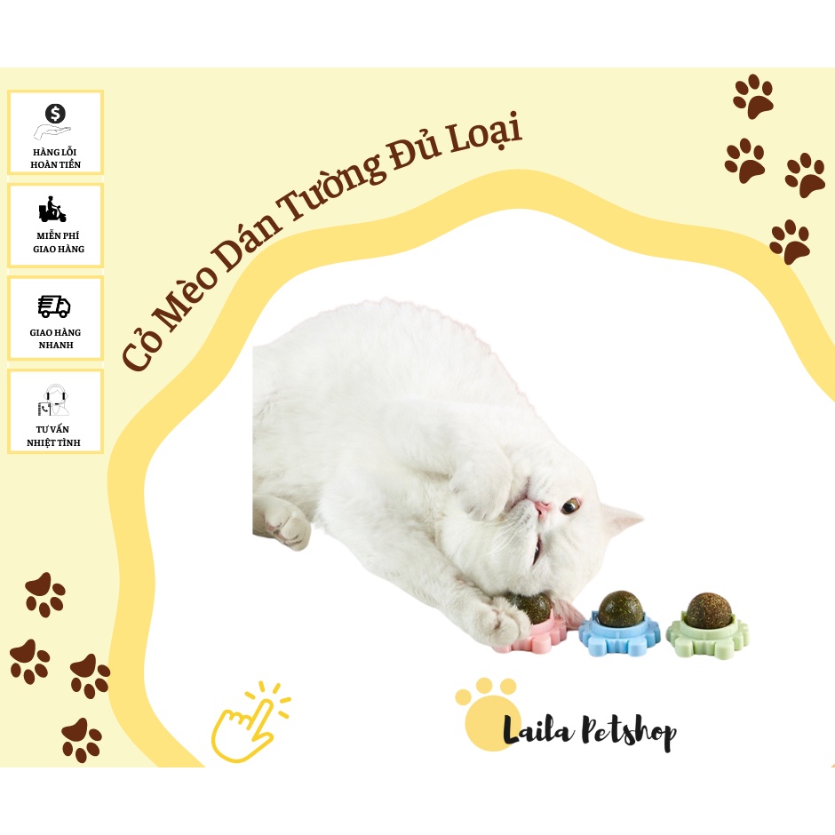 [HOT] Viên Bóng Cỏ Mèo Catnip Ball Đồ Chơi Dán Tường Giúp Mèo Giải Trí