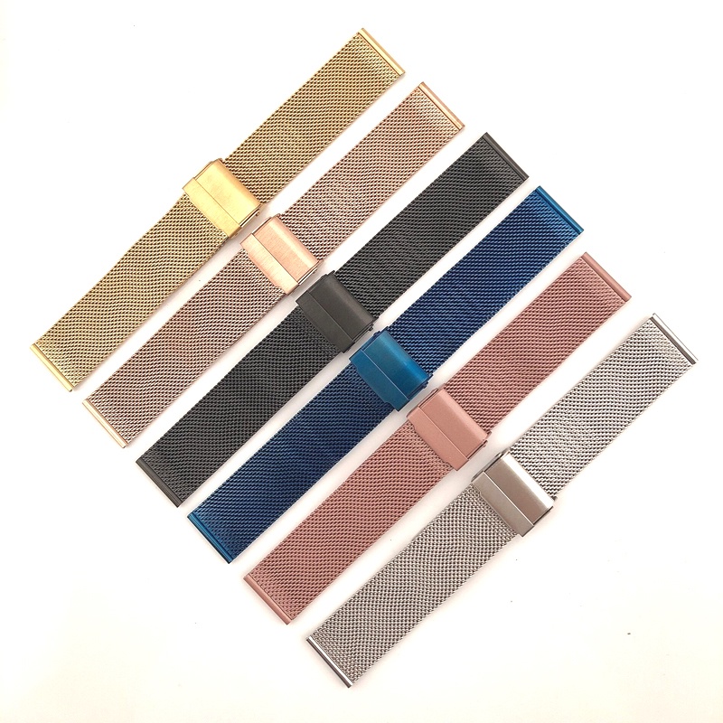 Dây đeo đồng hồ Milanese bằng thép không gỉ đa năng 12mm 14mm 16mm 18mm 20mm Phụ kiện đồng hồ Dây đeo đồng hồ Vòng đeo tay màu trơn