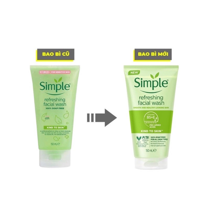Sữa rửa mặt Simple Kind To Skin Refreshing Facial Wash 150ml dành cho da nhạy cảm