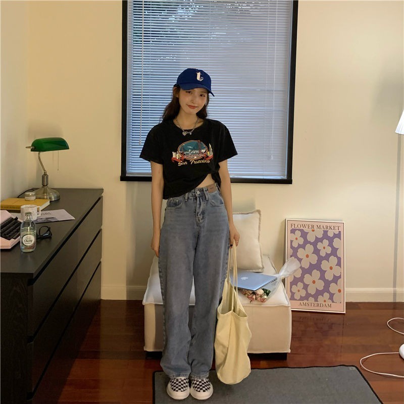 Áo Thun Ngắn Tay In Họa Tiết Phong Cách Retro Mỹ