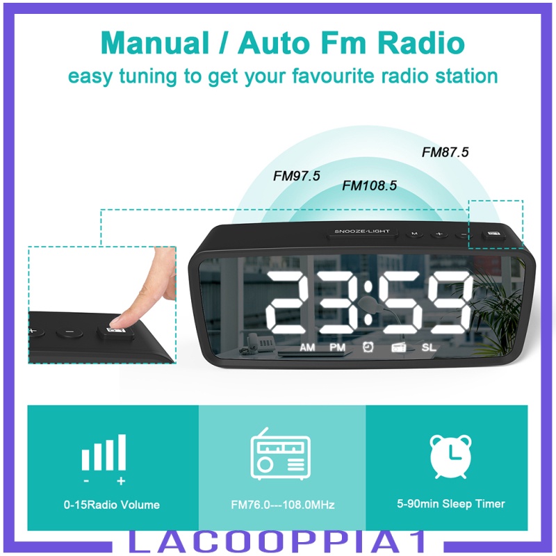 Đồng Hồ Báo Thức Kỹ Thuật Số Để Bàn Có Đèn Led Hiển Thị Radio (Lacooppia1)