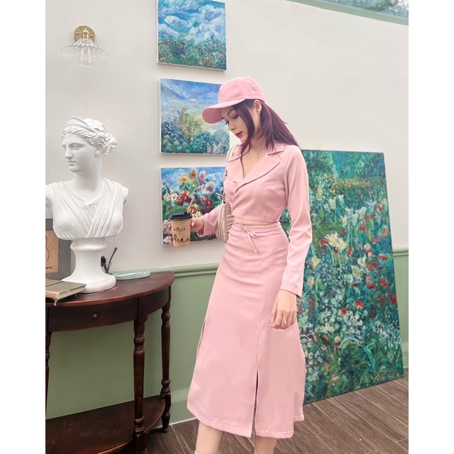 SET CHÂN VÁY VÀ ÁO VEST MÀU HỒNG NHẠT