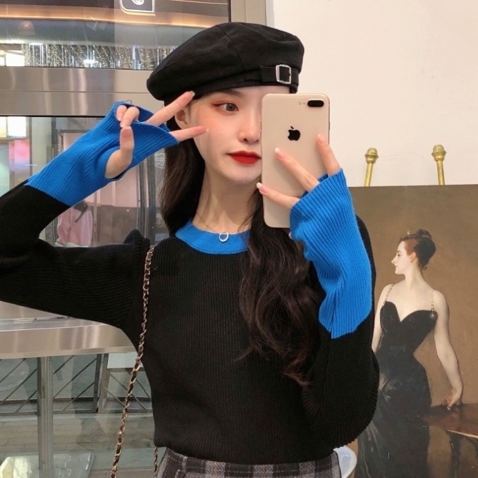 Áo Dệt Kim Tay Dài Dáng Ôm Kẻ Sọc Cá Tính Thời Trang