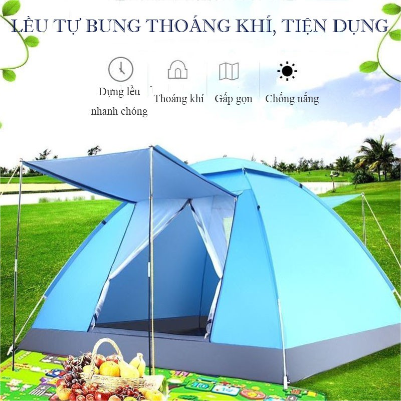 Lều Cắm Trại Tự Bung Có Mái Che Cho 4 - 6 Người Sử Dụng Chống Thấm Nước Chống Nắng Cực Tốt Kích Thước 2M x 2M VT268