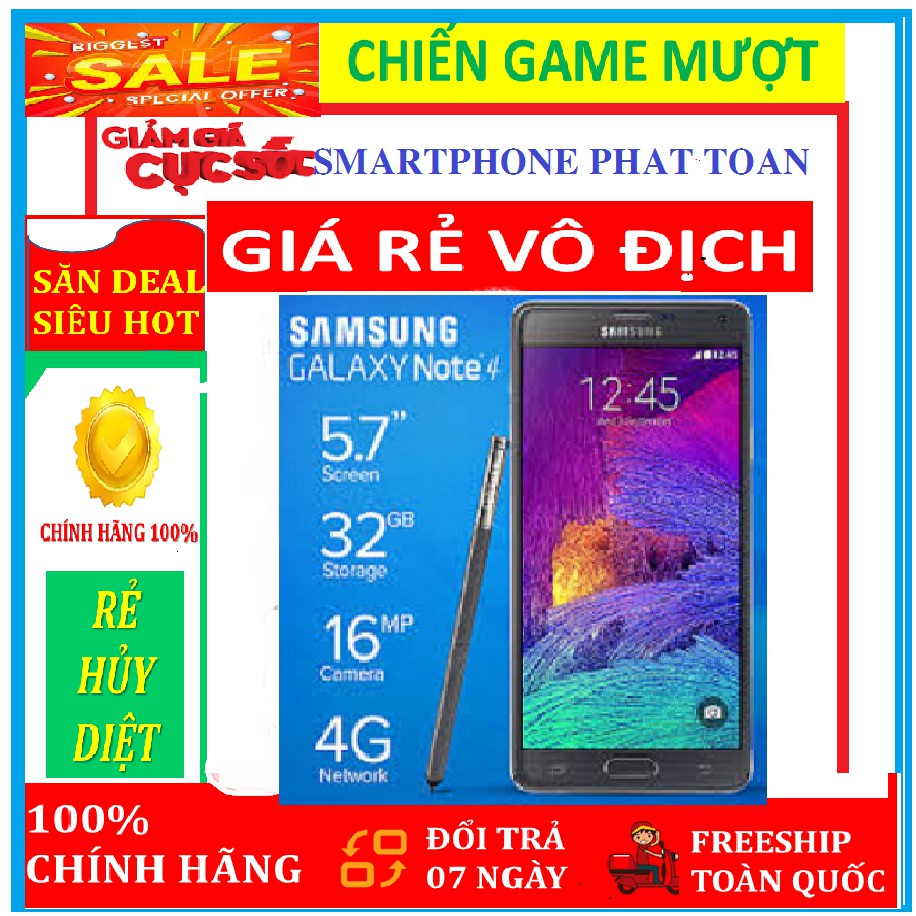 Điện thoại Samsung Galaxy Note 4 .  Ram 3G.32GB ( Nhập khẩu ) Full