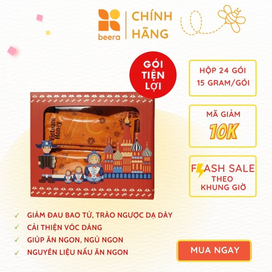 Hộp 24 gói mật ong nghệ Curcumin giúp cải thiện đau bao tử, ăn ngon ngủ tốt (24 x 15gram) VIETNAMHONEY