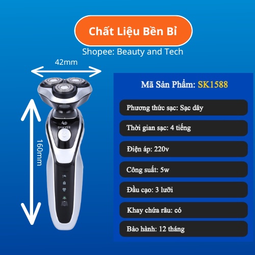 Máy cạo râu đa năng mini bỏ túi cao cấp cho nam SHAVER 4D, SK1588, Máy Cạo, Tỉa Lông Kiêm Tông Đơ-ChangBeauty68