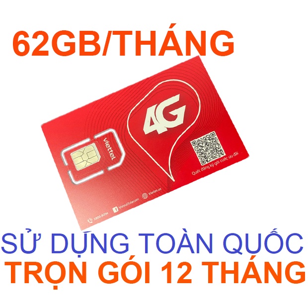 Sim 4g viettel trọn gói 1 năm 62gb/tháng x 12 Tháng 12ST60N không cần nạp tiền