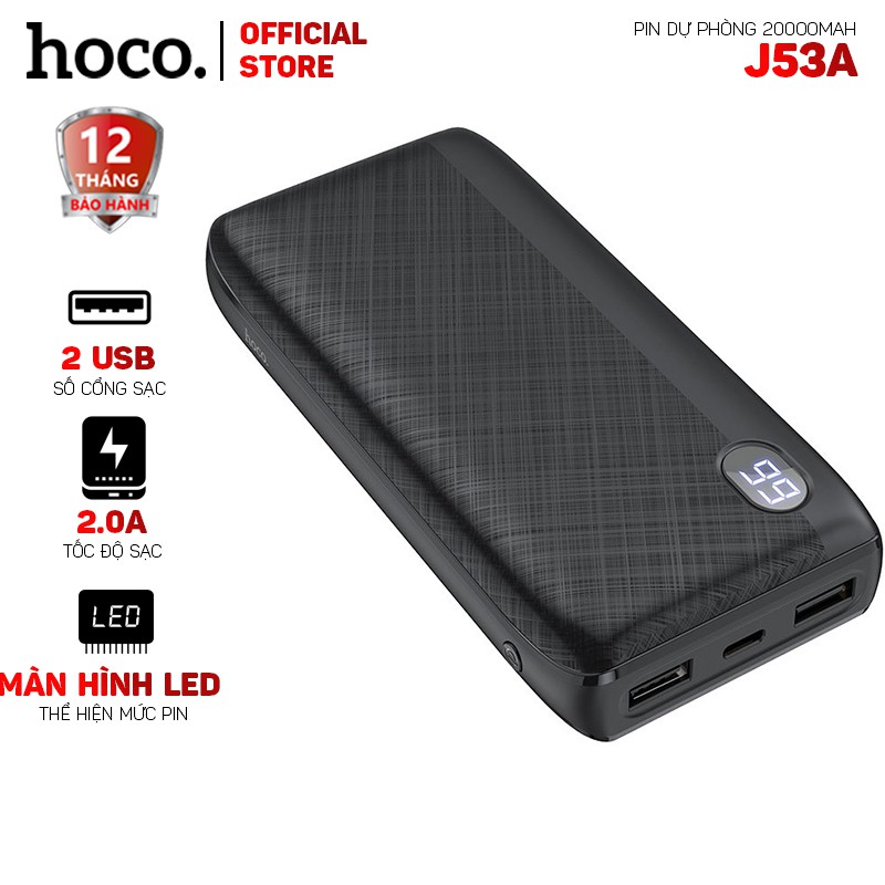 Pin sạc dự phòng Hoco J53A 20000mah 2 cổng USB 2.0A màn hình led