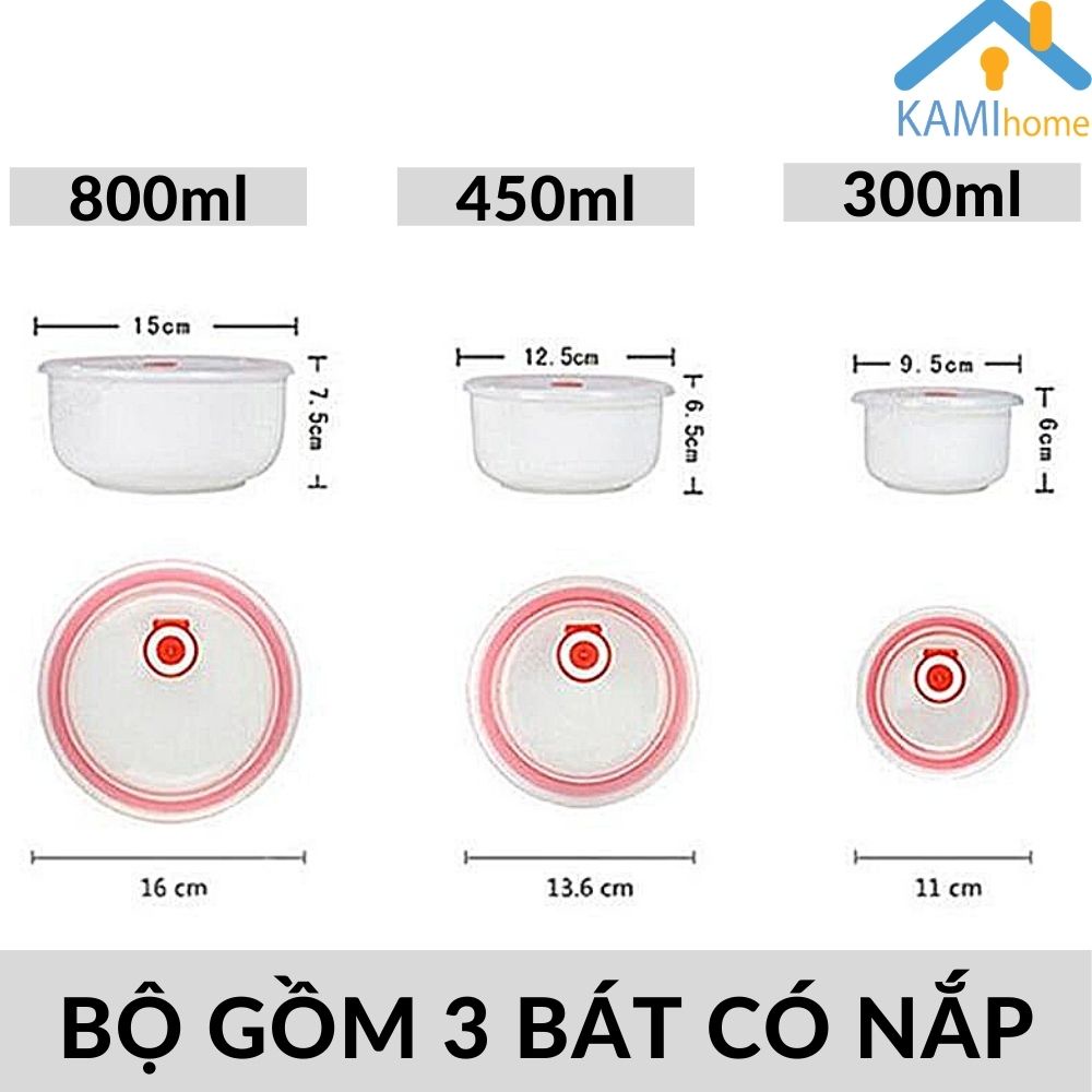 Hộp đựng cơm văn phòng gồm 3 bát Sứ chịu nhiệt-kiêm Hộp bảo quản thực phẩm Kami20020