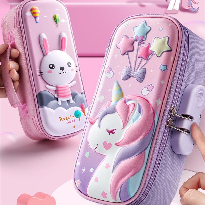 Túi Đựng Bút Hai Lớp Có Khóa Mật Khẩu Dễ Thương Cho Học Sinh Tiểu Học