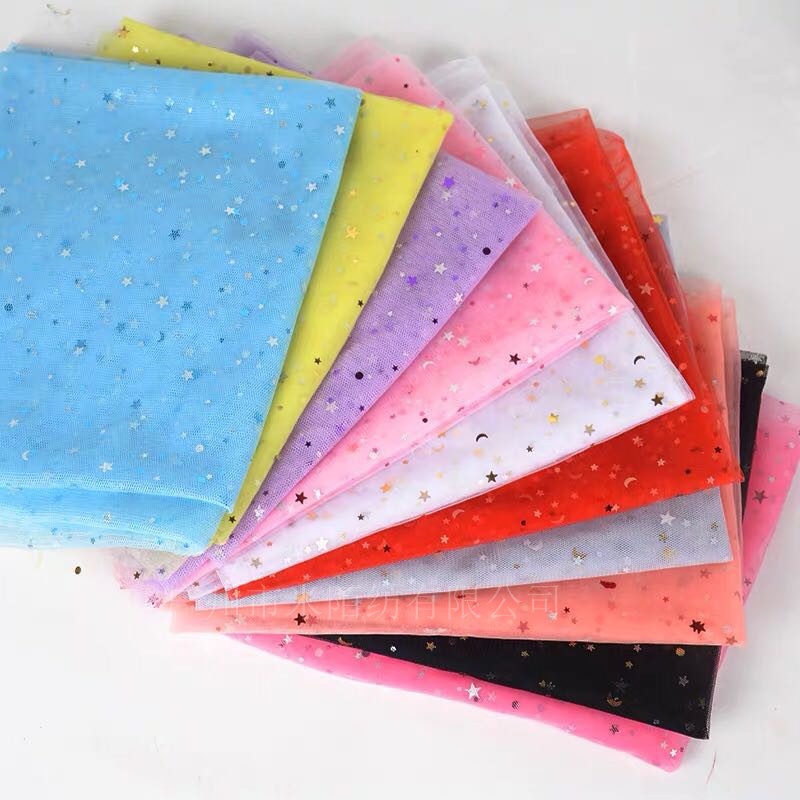 Vải Lưới Họa Tiết Ngôi Sao Mặt Trăng Lấp Lánh Dùng Để Trang Trí Đầm Cưới