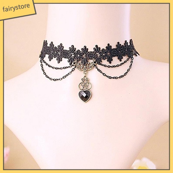 Vòng Cổ Choker Ren Hoa Phối Mặt Hình Trái Tim Phong Cách Gothic