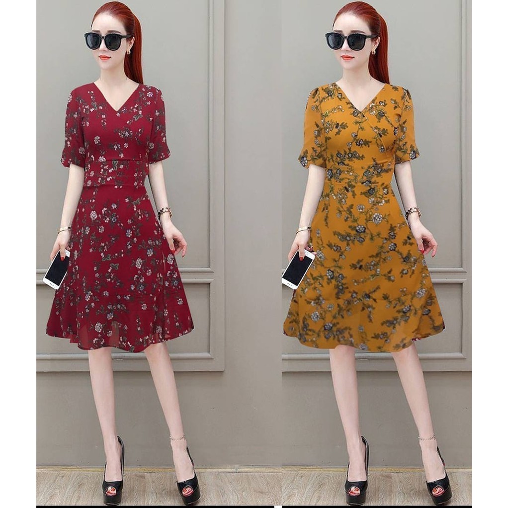 Đầm đuôi cá cổ chéo hoa sang trọng-MS0572D