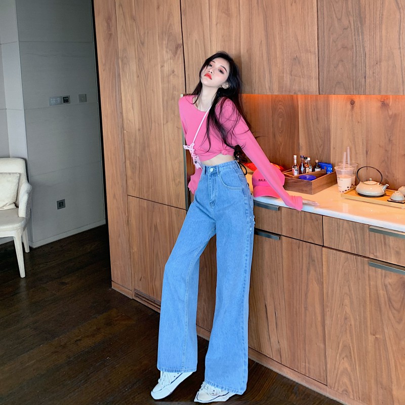 Quần jean đan dây eo lưng cao form rộng tôn dáng HQD47 - Hỉn Hỉn Store