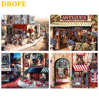 DROFE Bộ tranh sơn dầu số hóa hình khung cảnh đường phố 40x50cm dành cho người lớn
